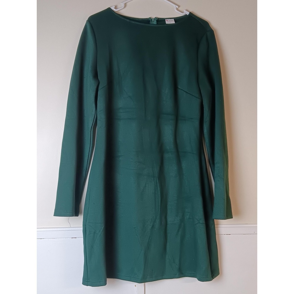 WIHOLL Dress Womens Large Green Solid Shift Long Sleeve Stretch Knit Workwear
